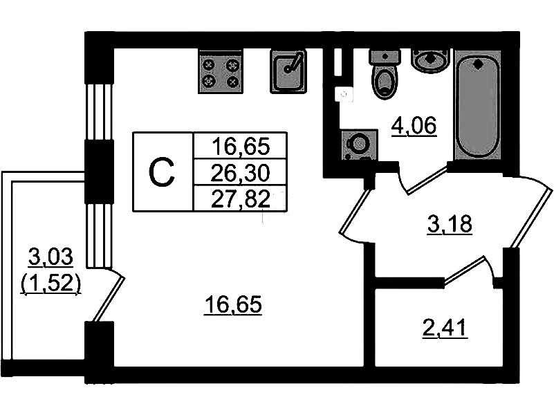 Квартира студия 27.82 м², 3/4 эт., ЖК «Новая история»